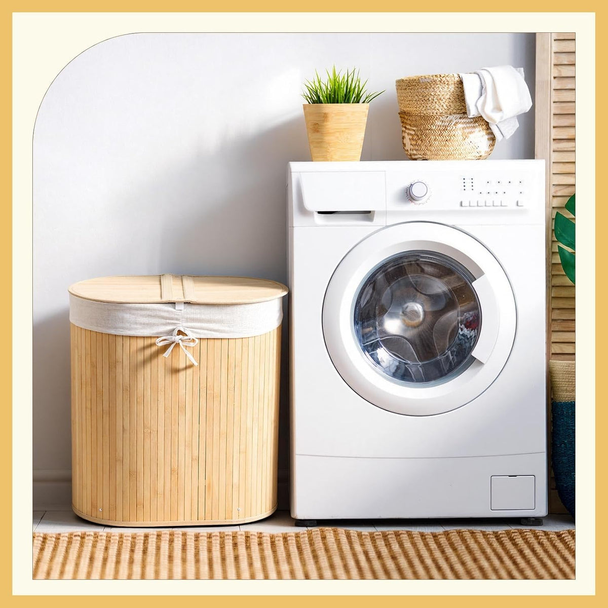 Corner Bamboo Laundry Hamper with Lid, Walnut, 14 x 14 x 25 Inch