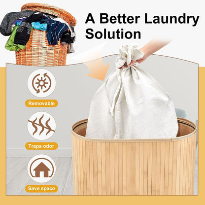 Corner Bamboo Laundry Hamper with Lid, Walnut, 14 x 14 x 25 Inch