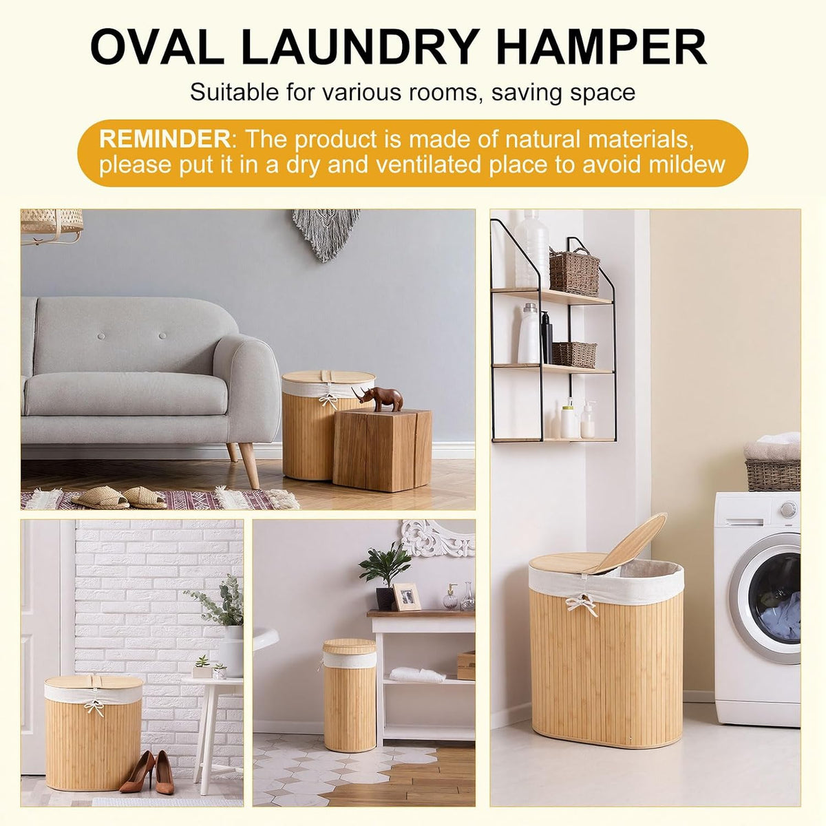 Corner Bamboo Laundry Hamper with Lid, Walnut, 14 x 14 x 25 Inch