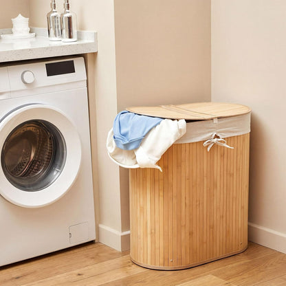 Corner Bamboo Laundry Hamper with Lid, Walnut, 14 x 14 x 25 Inch