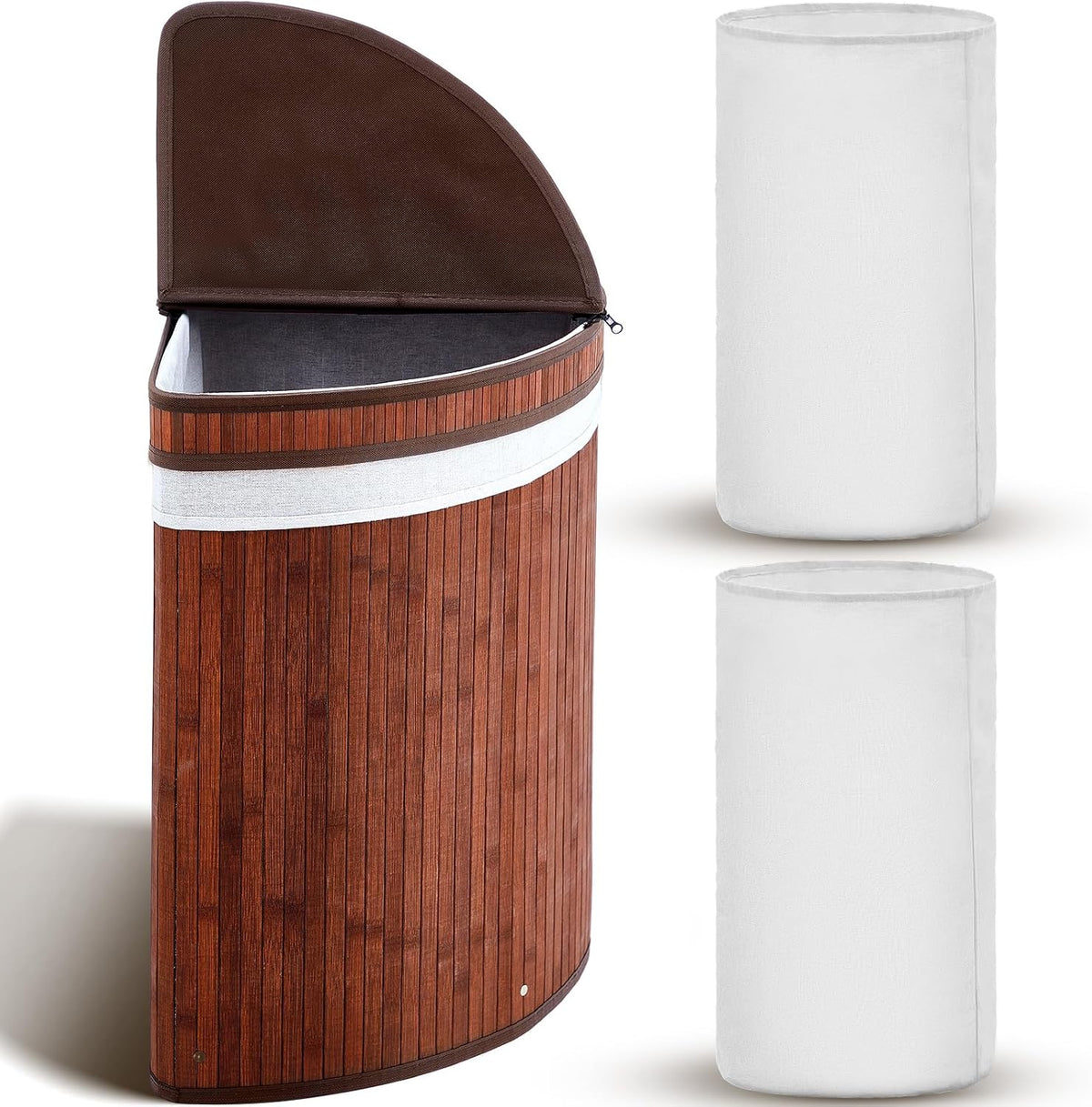 Corner Bamboo Laundry Hamper with Lid, Walnut, 14 x 14 x 25 Inch