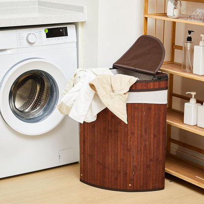 Corner Bamboo Laundry Hamper with Lid, Walnut, 14 x 14 x 25 Inch