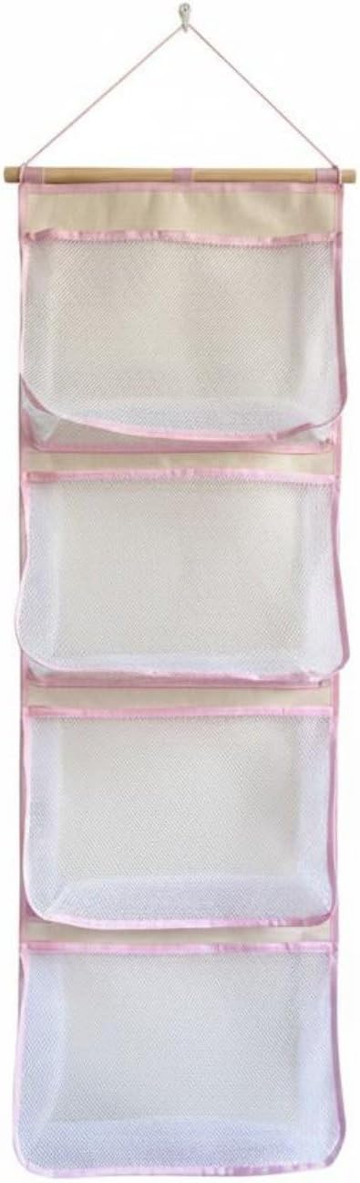 Wall Hanging Organizer Storage Bag with Wall Or Door Mount Mesh Ventilated Cotton Linen with Hanging String Suitable for Closet Bedroom Dorm Room Nursery Office, Pink