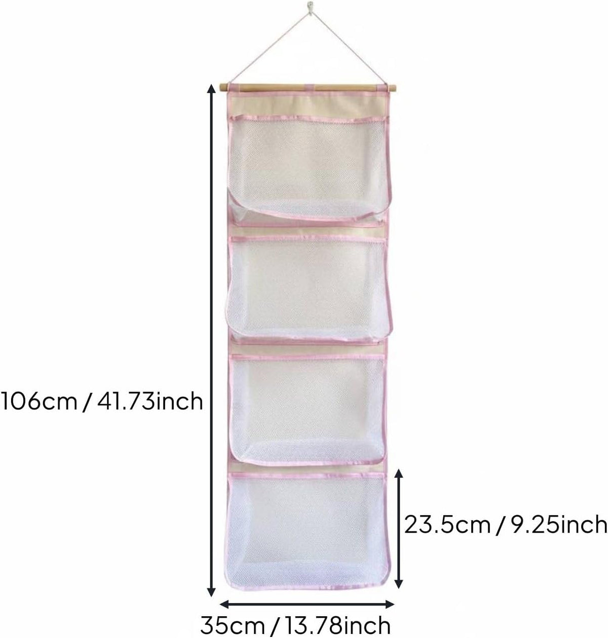 Wall Hanging Organizer Storage Bag with Wall Or Door Mount Mesh Ventilated Cotton Linen with Hanging String Suitable for Closet Bedroom Dorm Room Nursery Office, Pink