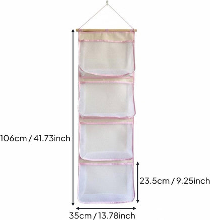 Wall Hanging Organizer Storage Bag with Wall Or Door Mount Mesh Ventilated Cotton Linen with Hanging String Suitable for Closet Bedroom Dorm Room Nursery Office, Pink