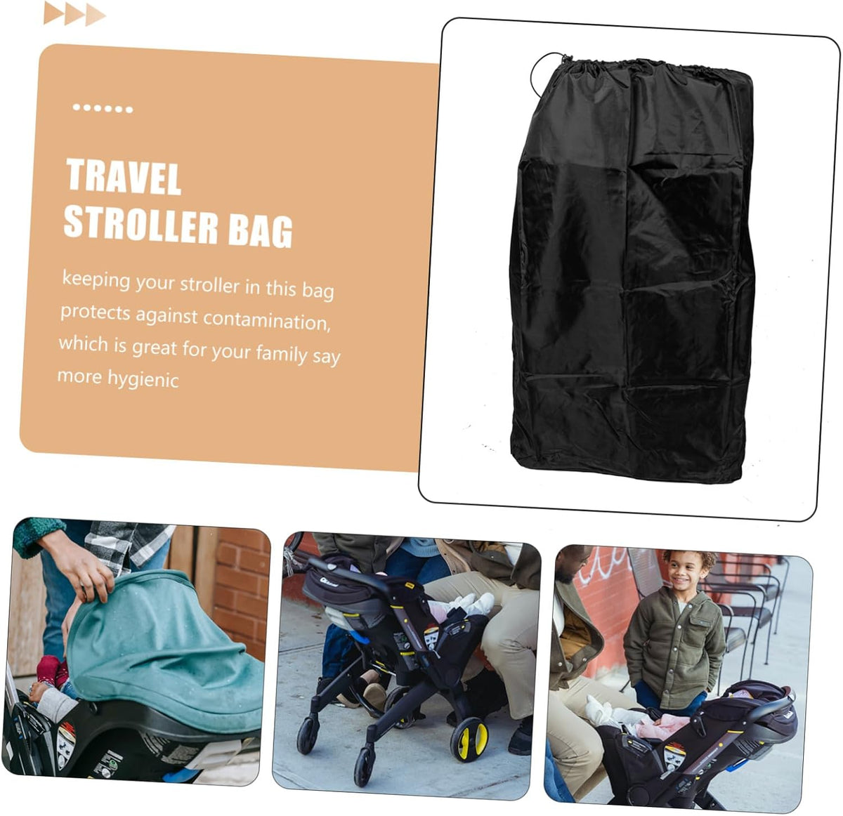 Stroller Travel Bag for Airplane, Black Nylon Gate Check Cover