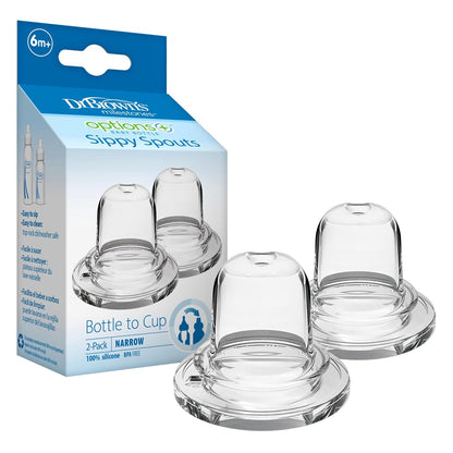 Milestones Options+ Sippy Spouts, Narrow, Soft 100% Silicone Baby Bottle Sippy Spout, 6m+, 2 Count