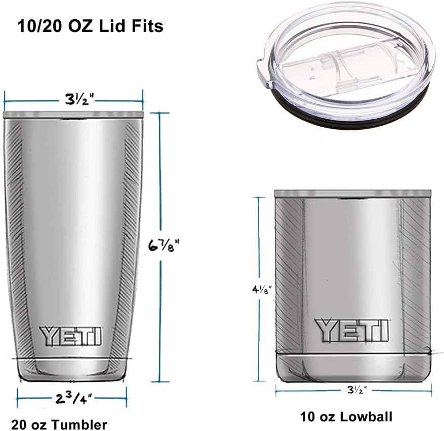 Tumbler Lid for 20 Oz Yeti Rambler and 10 Oz Lowball Tumblers Cups, Splash Proof and Straw Friendly (Lid Only)- 20 Ounce