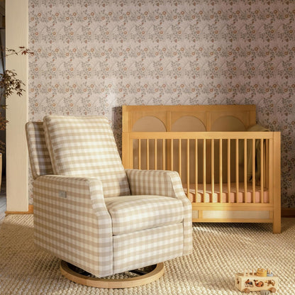 Crewe Nursery Glider Recliner w/ 270° Swivel, Tan Gingham