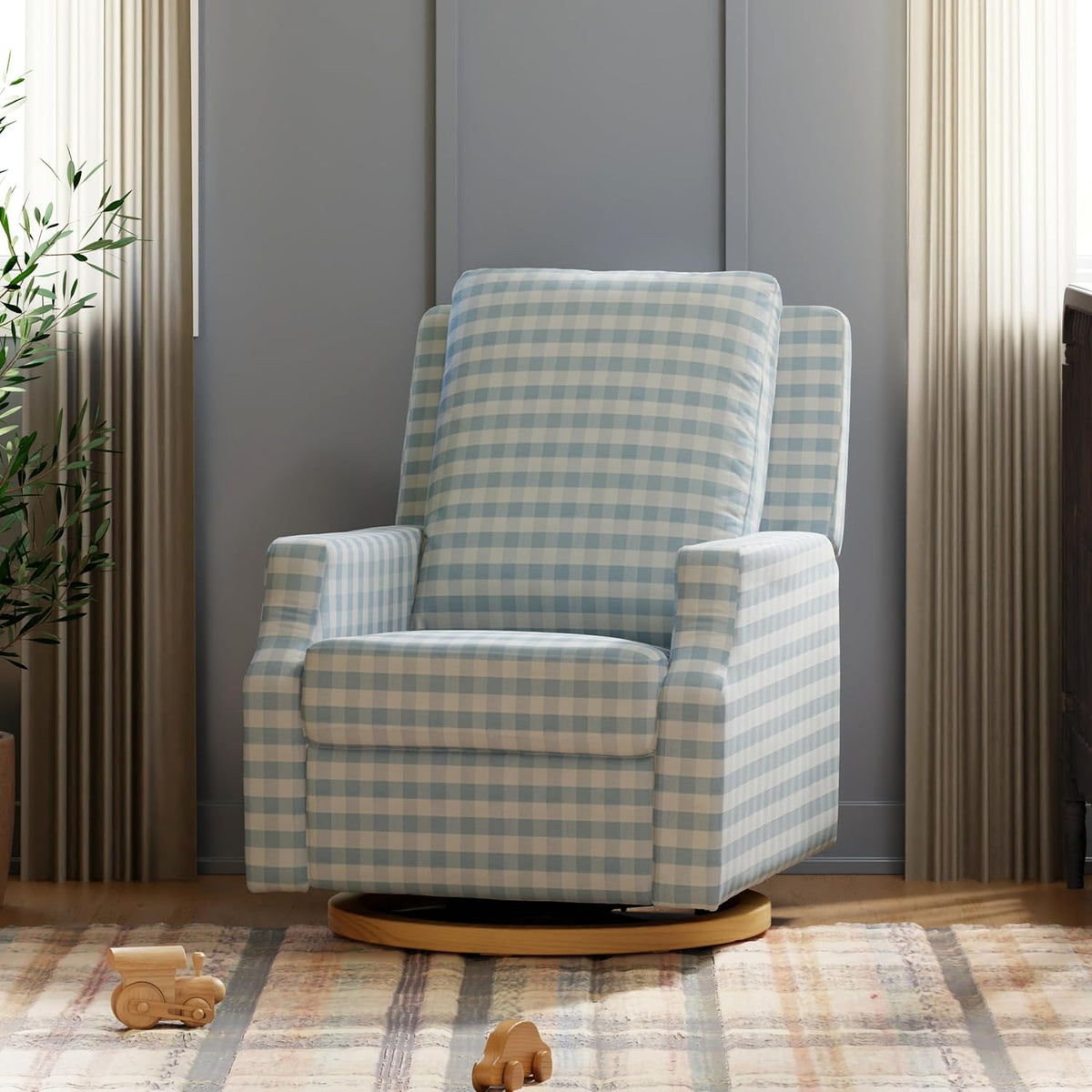 Crewe Nursery Glider Recliner w/ 270° Swivel, Tan Gingham