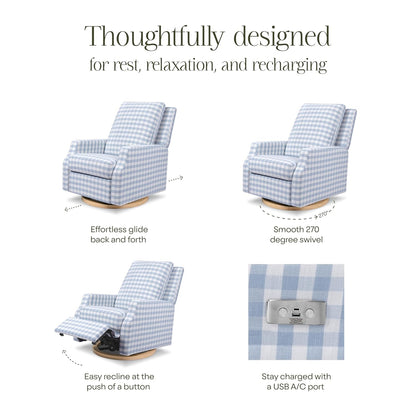 Crewe Nursery Glider Recliner w/ 270° Swivel, Tan Gingham