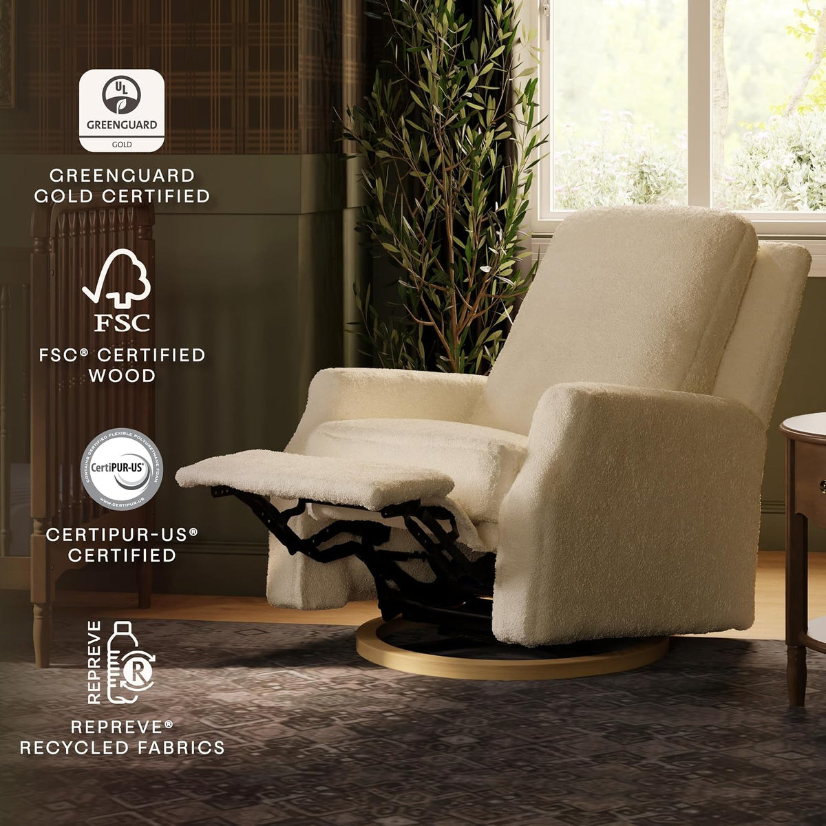 Crewe Nursery Glider Recliner w/ 270° Swivel, Tan Gingham