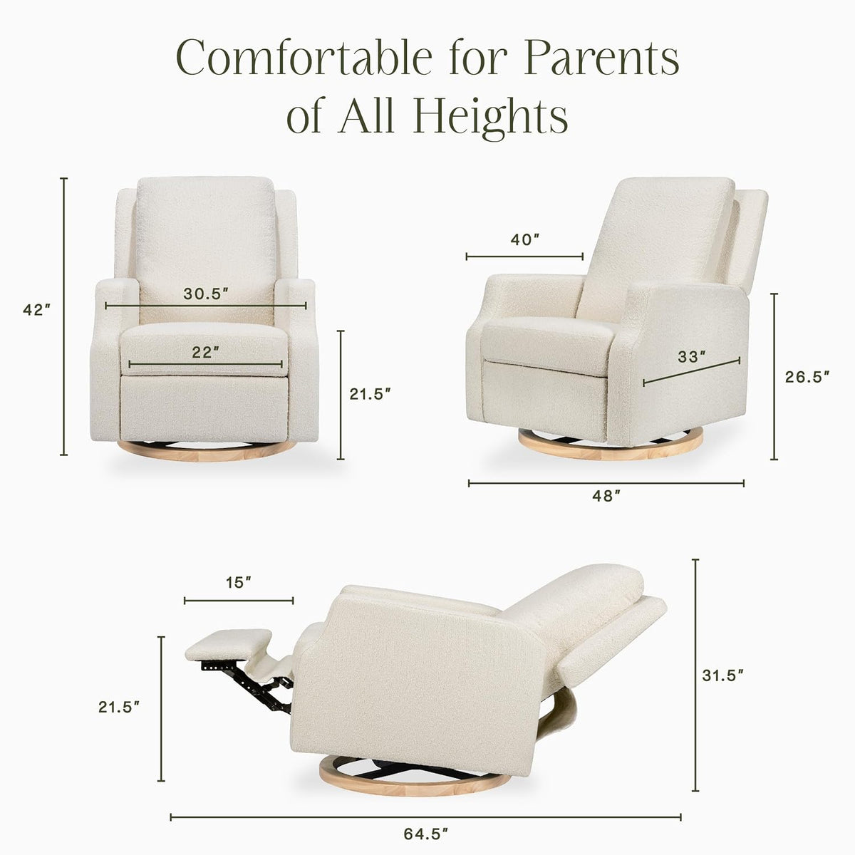 Crewe Nursery Glider Recliner w/ 270° Swivel, Tan Gingham