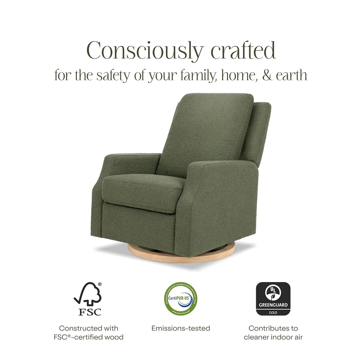 Crewe Nursery Glider Recliner w/ 270° Swivel, Tan Gingham