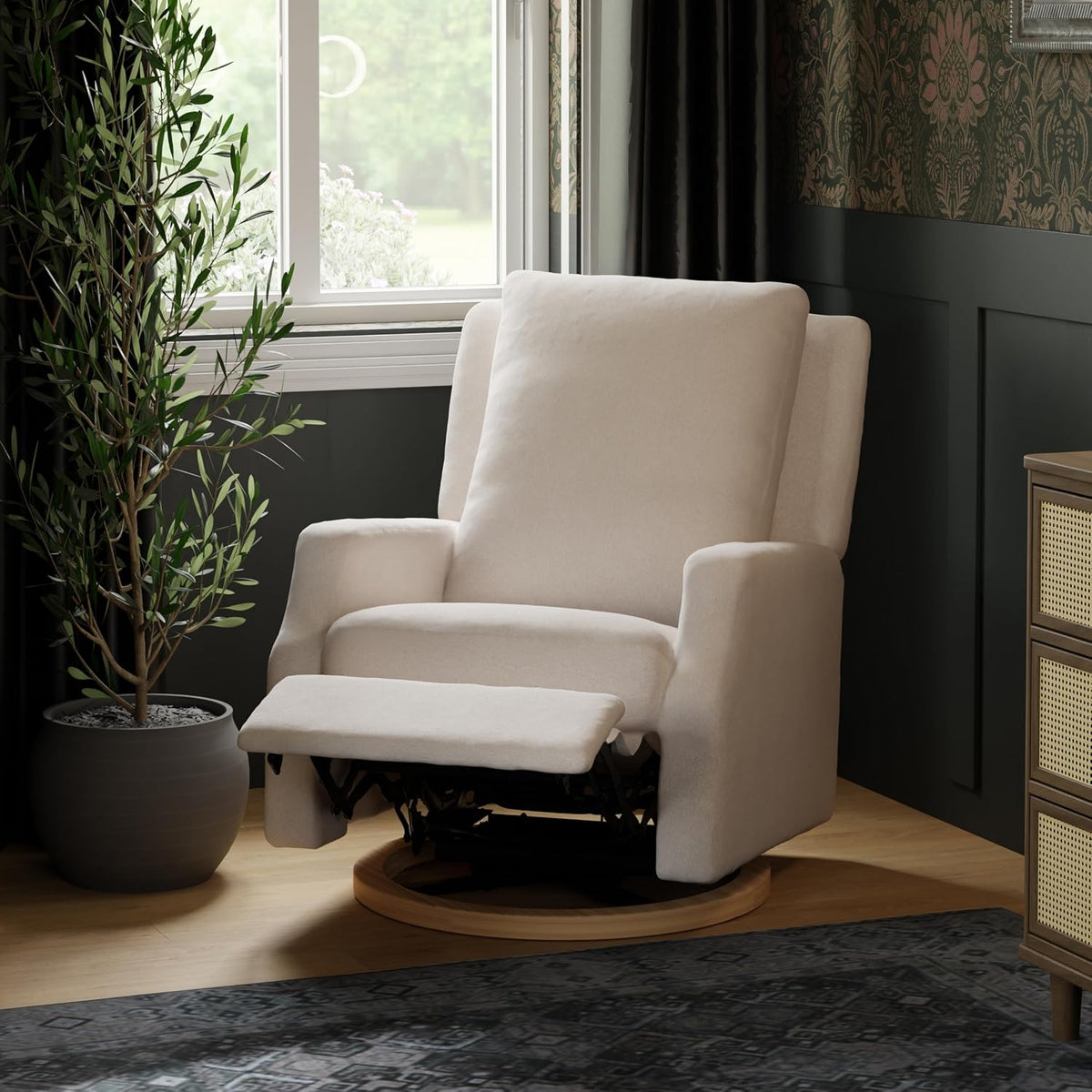 Crewe Nursery Glider Recliner w/ 270° Swivel, Tan Gingham