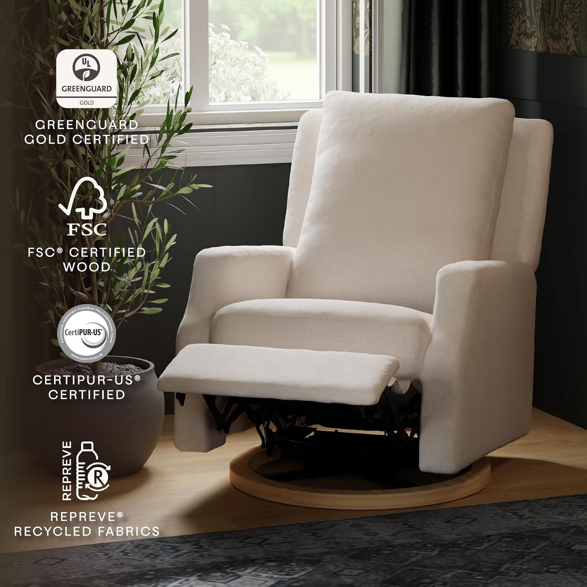 Crewe Nursery Glider Recliner w/ 270° Swivel, Tan Gingham