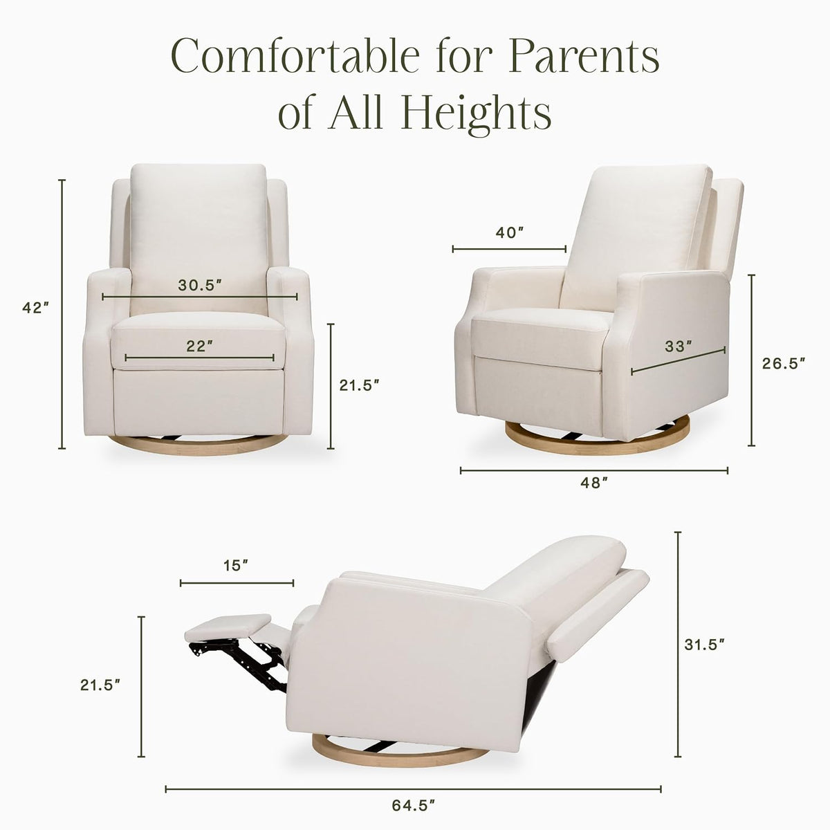 Crewe Nursery Glider Recliner w/ 270° Swivel, Tan Gingham