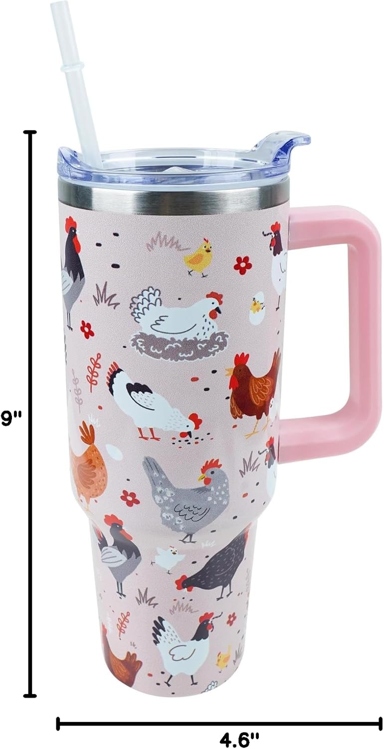 30 oz Tumbler with Handle Straw Lid Chicken Gifts for Women | Chicken Rooster Coffee Travel Mug Leak Proof Insulated for Hot Cold Ice Christmas Birthday Gifts for Women