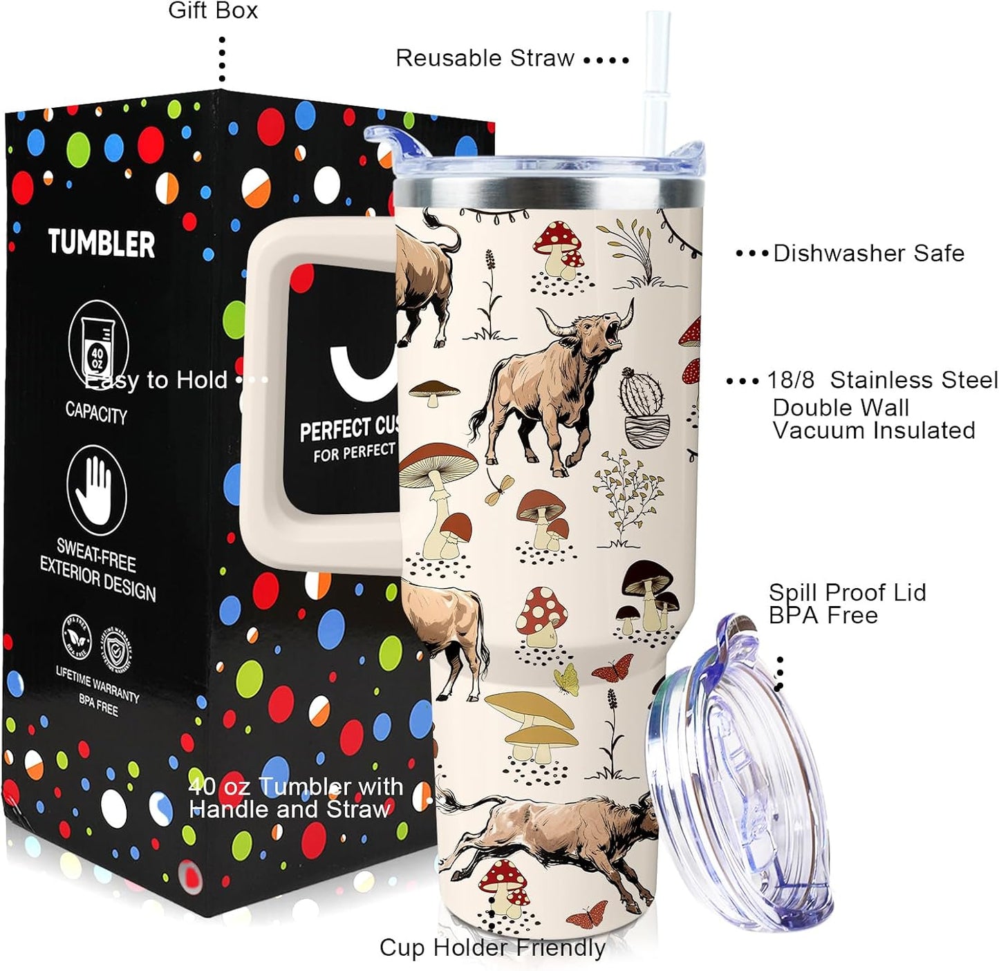 30 oz Tumbler with Handle Straw Lid Chicken Gifts for Women | Chicken Rooster Coffee Travel Mug Leak Proof Insulated for Hot Cold Ice Christmas Birthday Gifts for Women