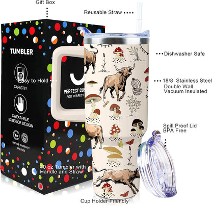 30 oz Tumbler with Handle Straw Lid Chicken Gifts for Women | Chicken Rooster Coffee Travel Mug Leak Proof Insulated for Hot Cold Ice Christmas Birthday Gifts for Women