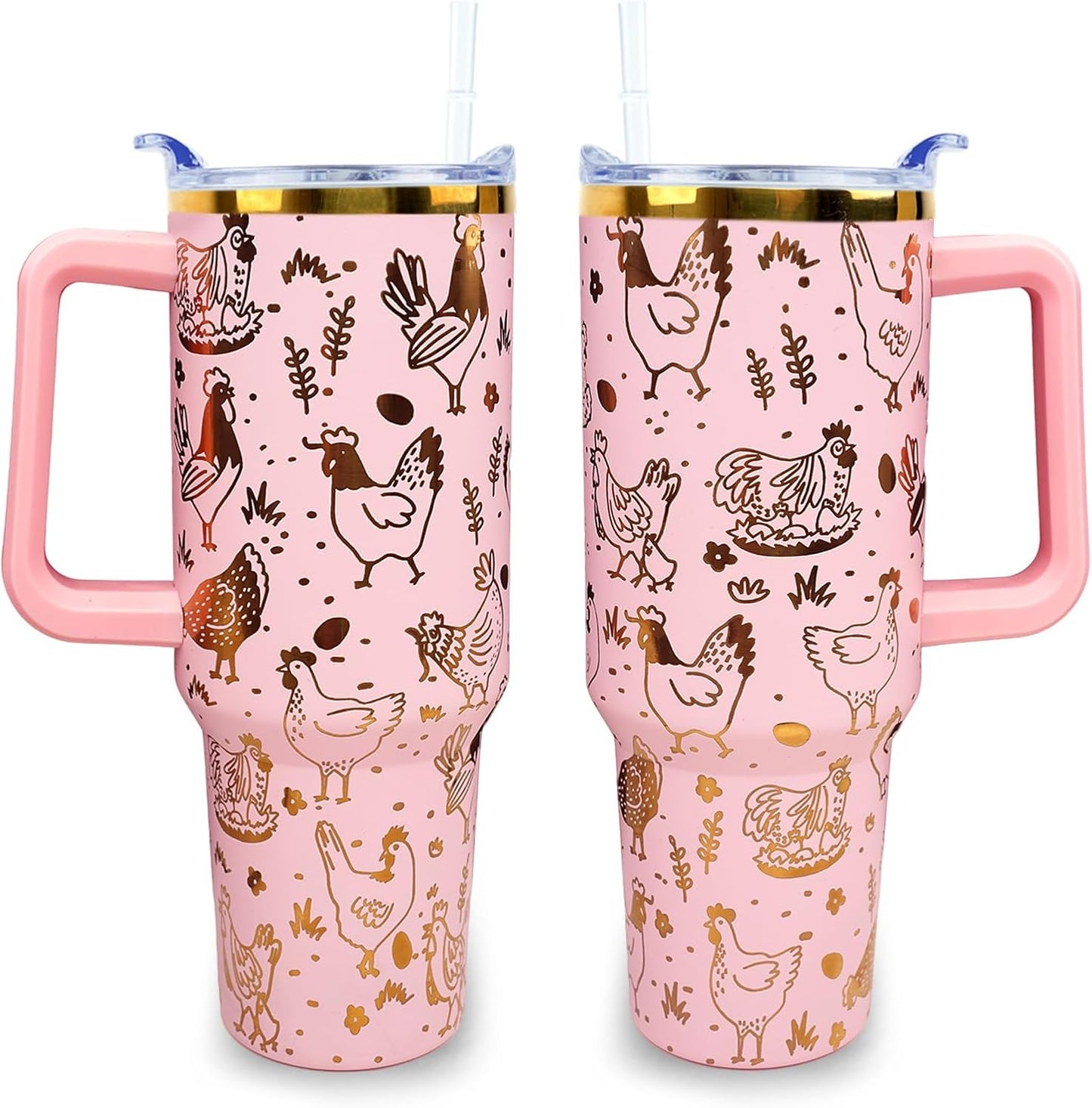 30 oz Tumbler with Handle Straw Lid Chicken Gifts for Women | Chicken Rooster Coffee Travel Mug Leak Proof Insulated for Hot Cold Ice Christmas Birthday Gifts for Women