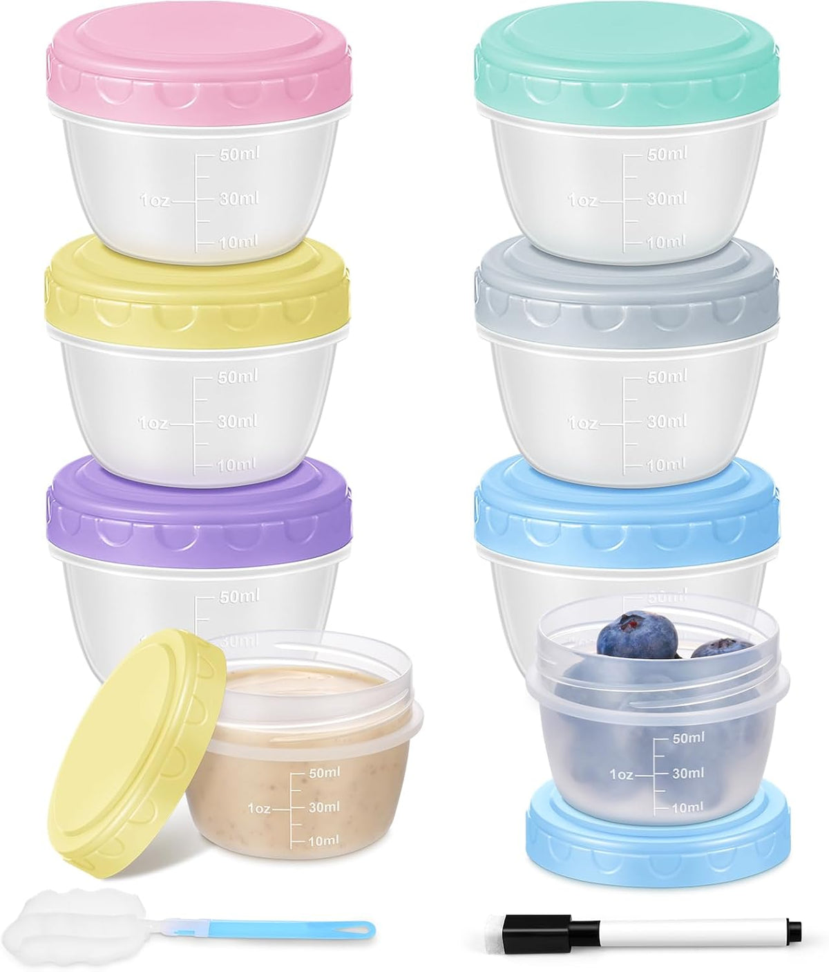 Small Food Containers with Lids, 12 Pack 4oz Plastic Food Storage Container for Salad Dressing Snack Puree, Reusable 1/2 Cup Freezer Storage Containers, Leak-Proof, Dishwasher & Microwave Safe