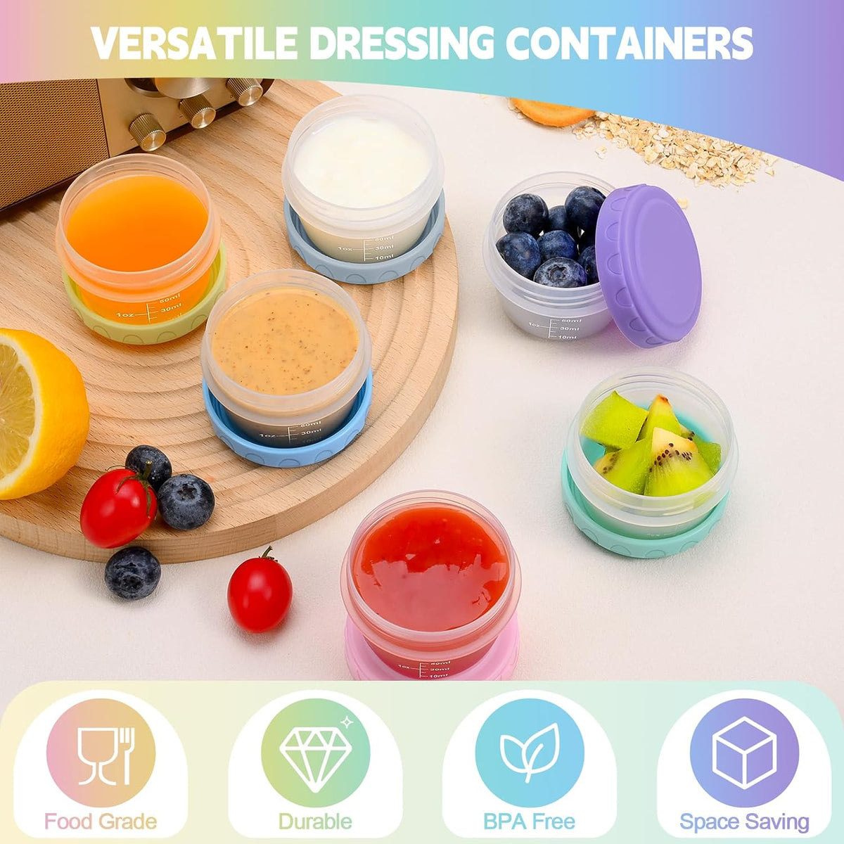 Small Food Containers with Lids, 12 Pack 4oz Plastic Food Storage Container for Salad Dressing Snack Puree, Reusable 1/2 Cup Freezer Storage Containers, Leak-Proof, Dishwasher & Microwave Safe