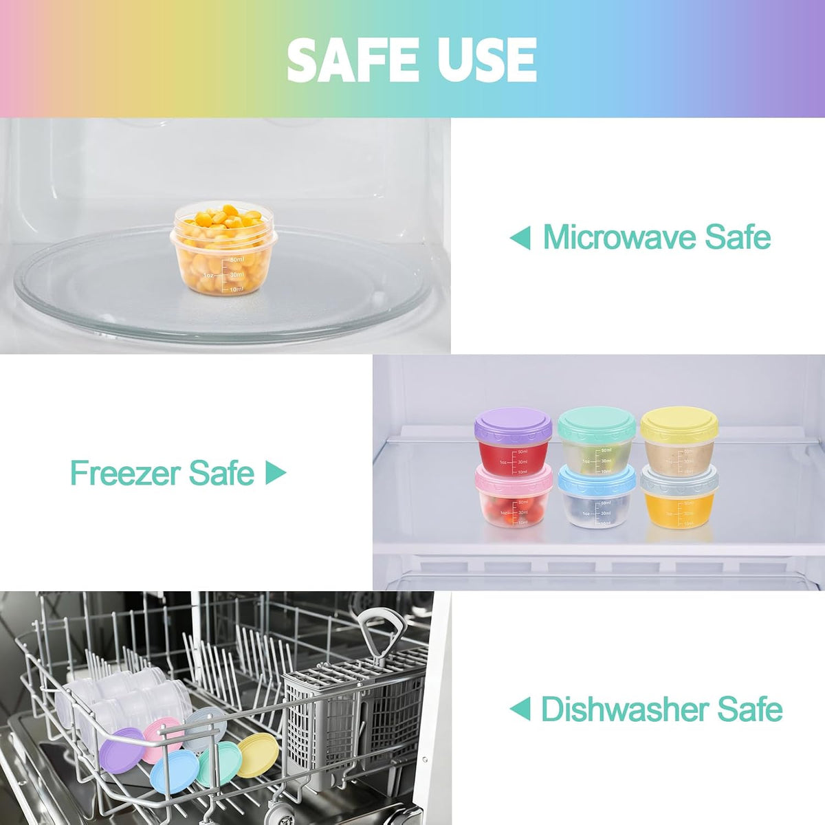 Small Food Containers with Lids, 12 Pack 4oz Plastic Food Storage Container for Salad Dressing Snack Puree, Reusable 1/2 Cup Freezer Storage Containers, Leak-Proof, Dishwasher & Microwave Safe
