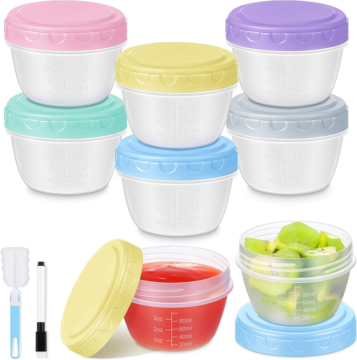 Small Food Containers with Lids, 12 Pack 4oz Plastic Food Storage Container for Salad Dressing Snack Puree, Reusable 1/2 Cup Freezer Storage Containers, Leak-Proof, Dishwasher & Microwave Safe