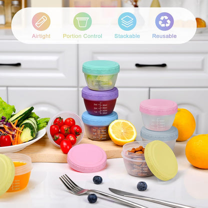 Small Food Containers with Lids, 12 Pack 4oz Plastic Food Storage Container for Salad Dressing Snack Puree, Reusable 1/2 Cup Freezer Storage Containers, Leak-Proof, Dishwasher & Microwave Safe