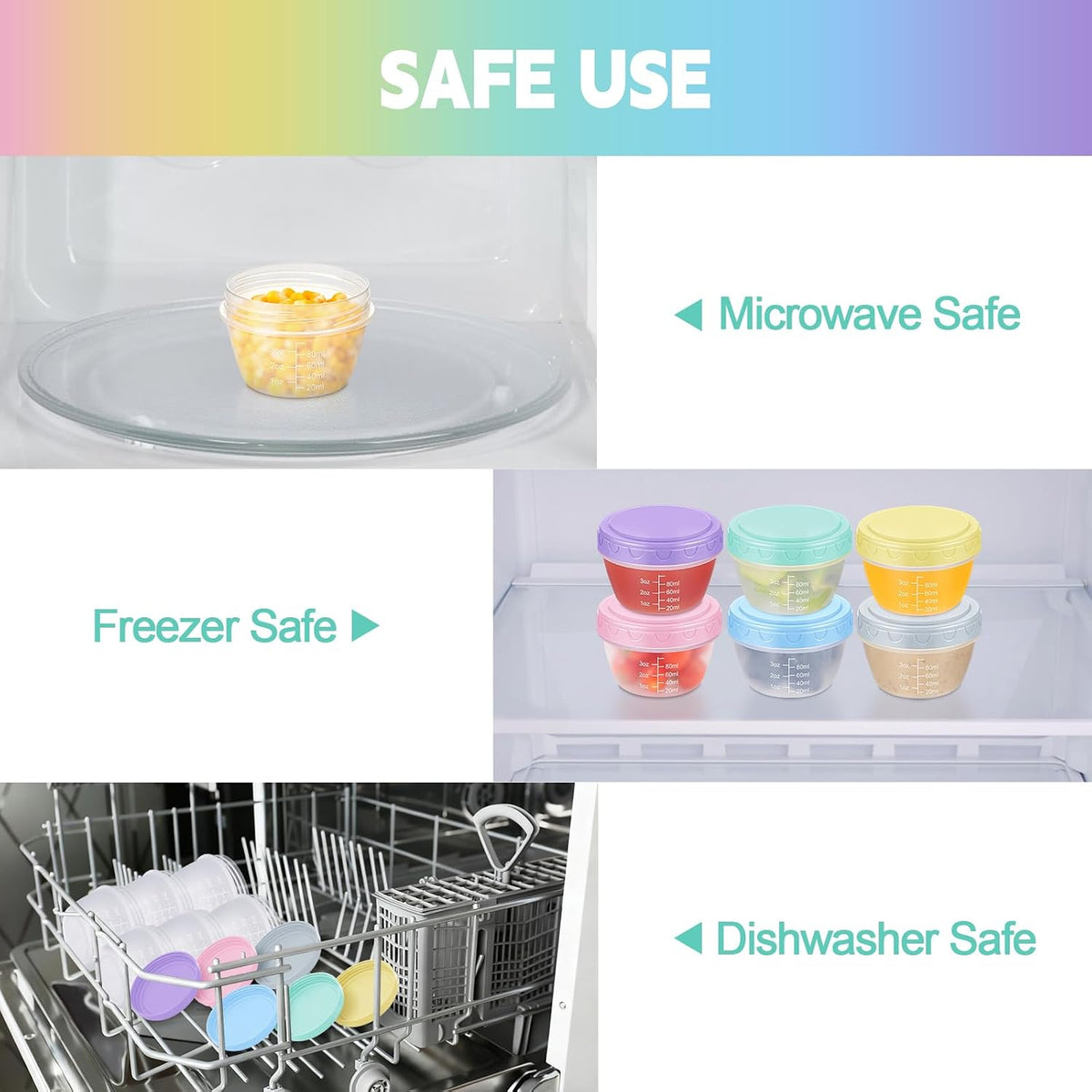Small Food Containers with Lids, 12 Pack 4oz Plastic Food Storage Container for Salad Dressing Snack Puree, Reusable 1/2 Cup Freezer Storage Containers, Leak-Proof, Dishwasher & Microwave Safe