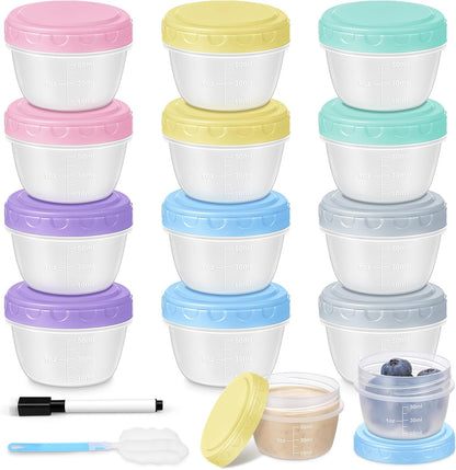 Small Food Containers with Lids, 12 Pack 4oz Plastic Food Storage Container for Salad Dressing Snack Puree, Reusable 1/2 Cup Freezer Storage Containers, Leak-Proof, Dishwasher & Microwave Safe