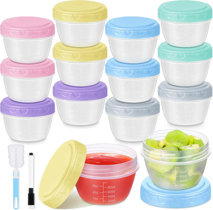 Small Food Containers with Lids, 12 Pack 4oz Plastic Food Storage Container for Salad Dressing Snack Puree, Reusable 1/2 Cup Freezer Storage Containers, Leak-Proof, Dishwasher & Microwave Safe