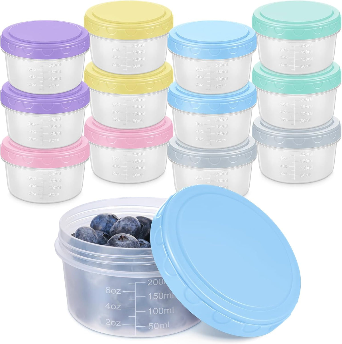 Small Food Containers with Lids, 12 Pack 4oz Plastic Food Storage Container for Salad Dressing Snack Puree, Reusable 1/2 Cup Freezer Storage Containers, Leak-Proof, Dishwasher & Microwave Safe