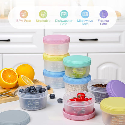 Small Food Containers with Lids, 12 Pack 4oz Plastic Food Storage Container for Salad Dressing Snack Puree, Reusable 1/2 Cup Freezer Storage Containers, Leak-Proof, Dishwasher & Microwave Safe