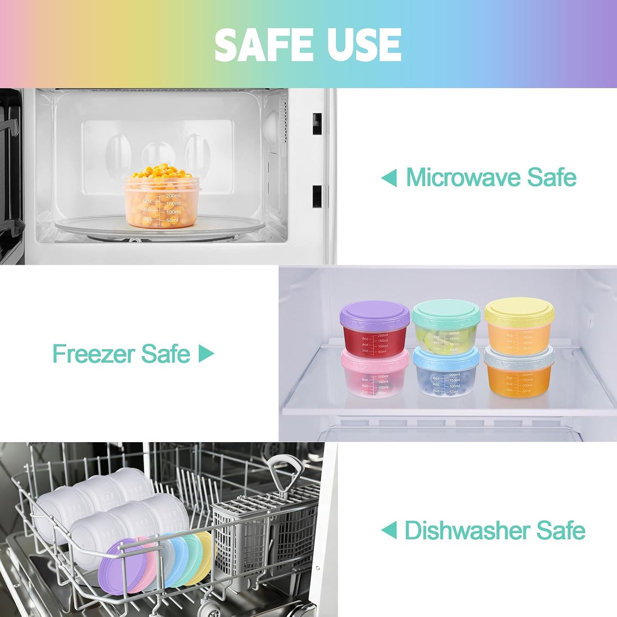 Small Food Containers with Lids, 12 Pack 4oz Plastic Food Storage Container for Salad Dressing Snack Puree, Reusable 1/2 Cup Freezer Storage Containers, Leak-Proof, Dishwasher & Microwave Safe