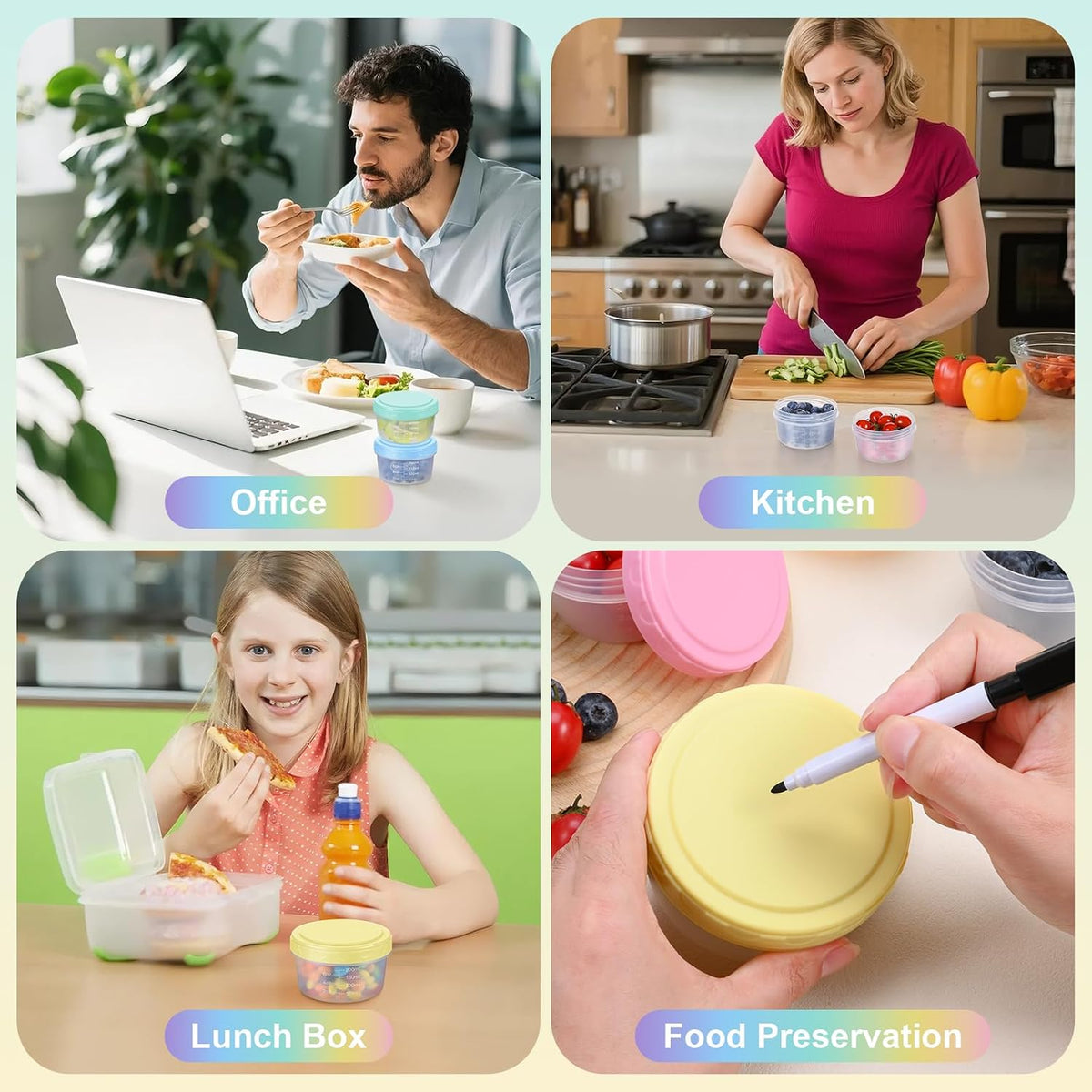 Small Food Containers with Lids, 12 Pack 4oz Plastic Food Storage Container for Salad Dressing Snack Puree, Reusable 1/2 Cup Freezer Storage Containers, Leak-Proof, Dishwasher & Microwave Safe