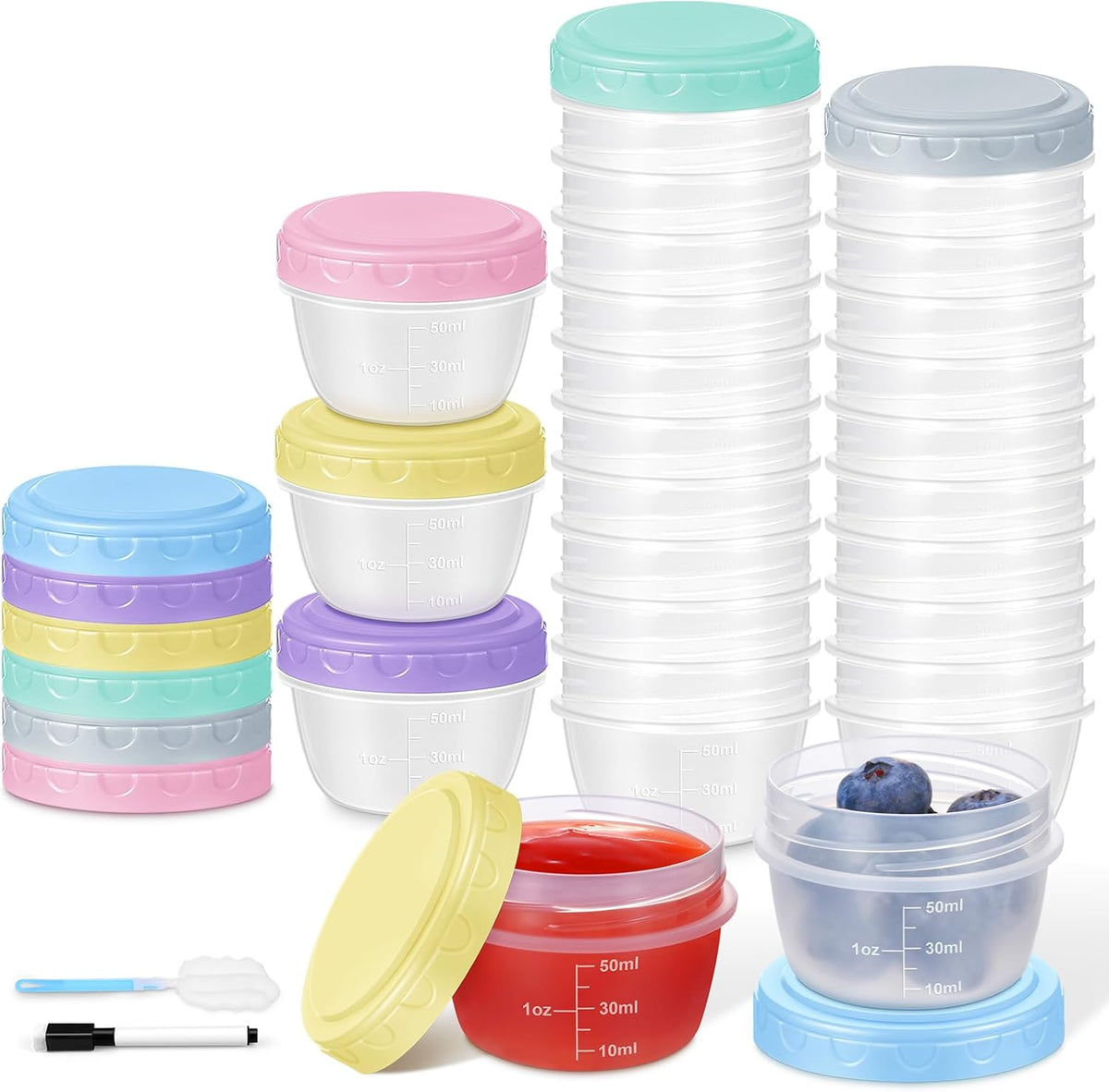 Small Food Containers with Lids, 12 Pack 4oz Plastic Food Storage Container for Salad Dressing Snack Puree, Reusable 1/2 Cup Freezer Storage Containers, Leak-Proof, Dishwasher & Microwave Safe