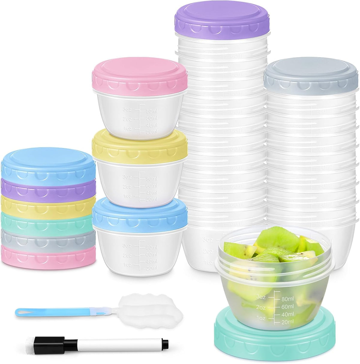 Small Food Containers with Lids, 12 Pack 4oz Plastic Food Storage Container for Salad Dressing Snack Puree, Reusable 1/2 Cup Freezer Storage Containers, Leak-Proof, Dishwasher & Microwave Safe
