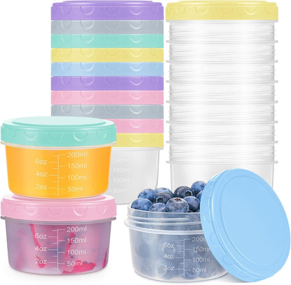 Small Food Containers with Lids, 12 Pack 4oz Plastic Food Storage Container for Salad Dressing Snack Puree, Reusable 1/2 Cup Freezer Storage Containers, Leak-Proof, Dishwasher & Microwave Safe