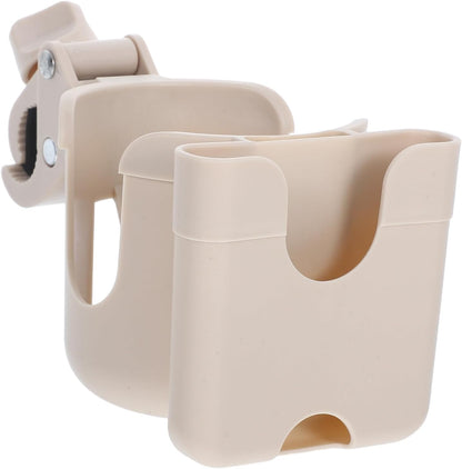 Stroller Bottle Holder Water Cup Organizer Rack with Phone Holder Compatible for Bikes Wheelchairs and Outdoor Use Beige Stroller Accessory
