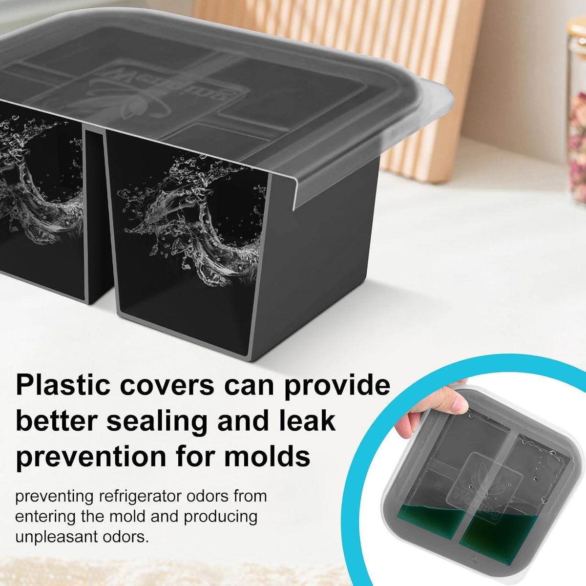 Silicone Freezer Tray with Lid 2 Pack Silicone Freezer Molds Ice Cube Tray Makes 2 Perfect 2 Cup Portions Soup Cubes Meal Prep Containers- Oven & Dishwasher Safe