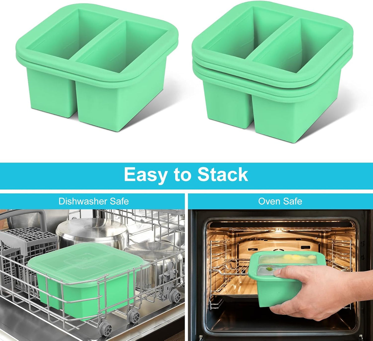 Silicone Freezer Tray with Lid 2 Pack Silicone Freezer Molds Ice Cube Tray Makes 2 Perfect 2 Cup Portions Soup Cubes Meal Prep Containers- Oven & Dishwasher Safe
