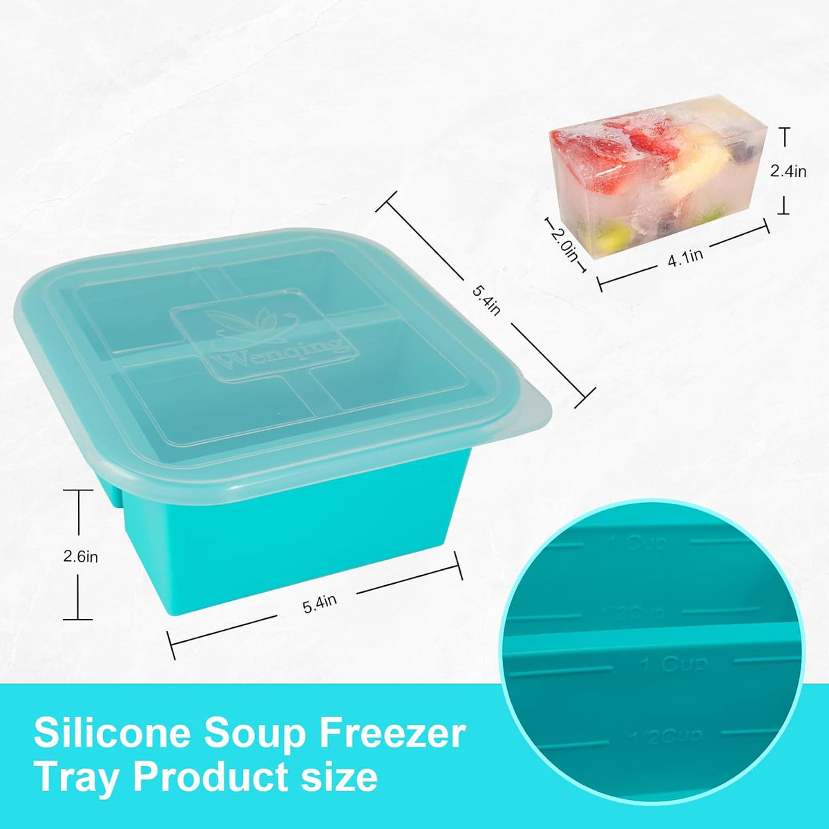 Silicone Freezer Tray with Lid 2 Pack Silicone Freezer Molds Ice Cube Tray Makes 2 Perfect 2 Cup Portions Soup Cubes Meal Prep Containers- Oven & Dishwasher Safe