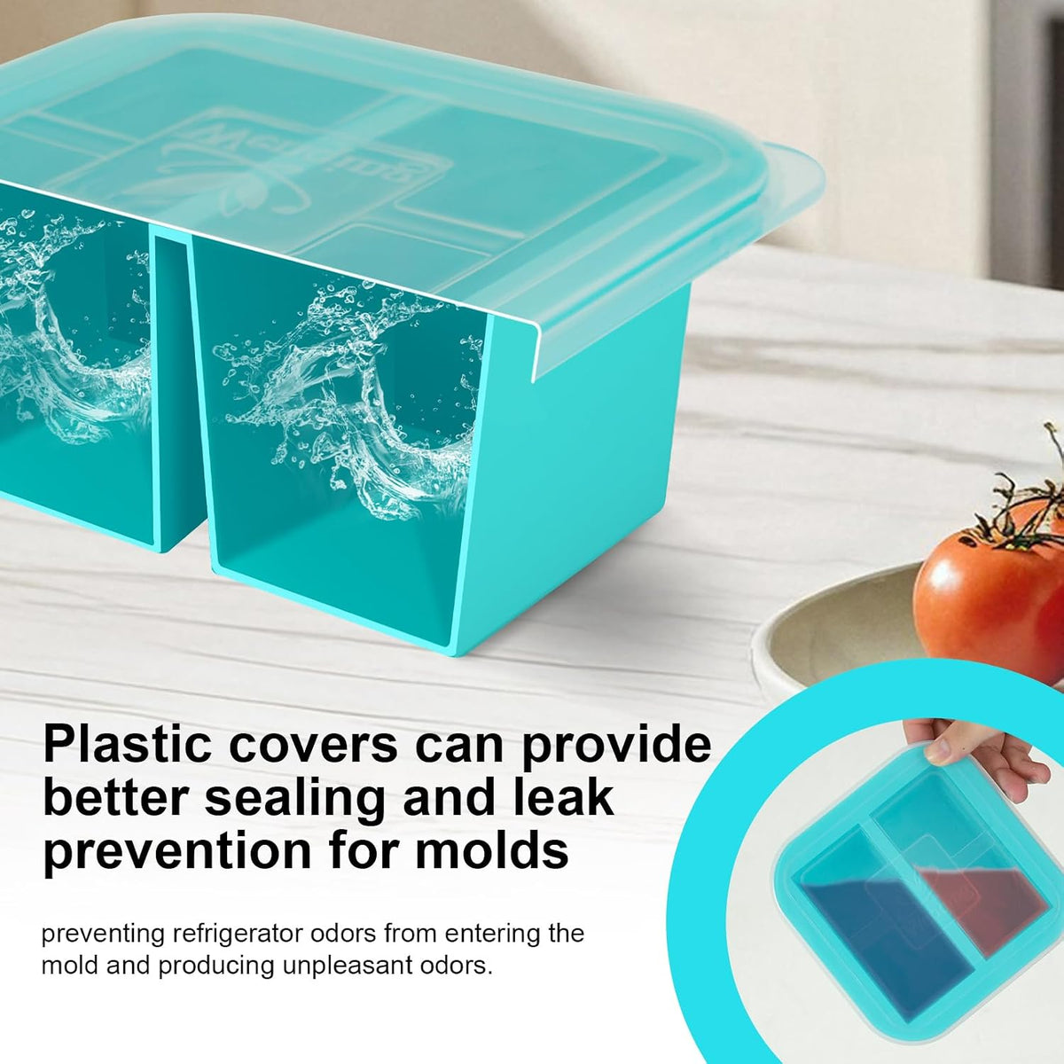 Silicone Freezer Tray with Lid 2 Pack Silicone Freezer Molds Ice Cube Tray Makes 2 Perfect 2 Cup Portions Soup Cubes Meal Prep Containers- Oven & Dishwasher Safe