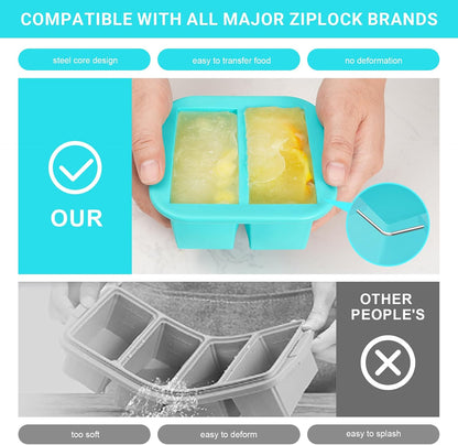 Silicone Freezer Tray with Lid 2 Pack Silicone Freezer Molds Ice Cube Tray Makes 2 Perfect 2 Cup Portions Soup Cubes Meal Prep Containers- Oven & Dishwasher Safe