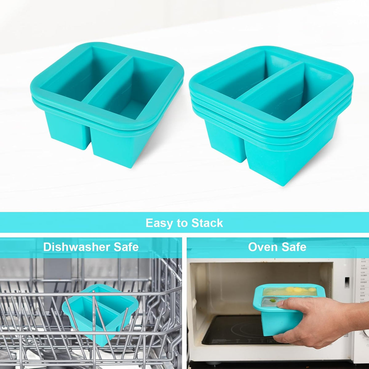 Silicone Freezer Tray with Lid 2 Pack Silicone Freezer Molds Ice Cube Tray Makes 2 Perfect 2 Cup Portions Soup Cubes Meal Prep Containers- Oven & Dishwasher Safe