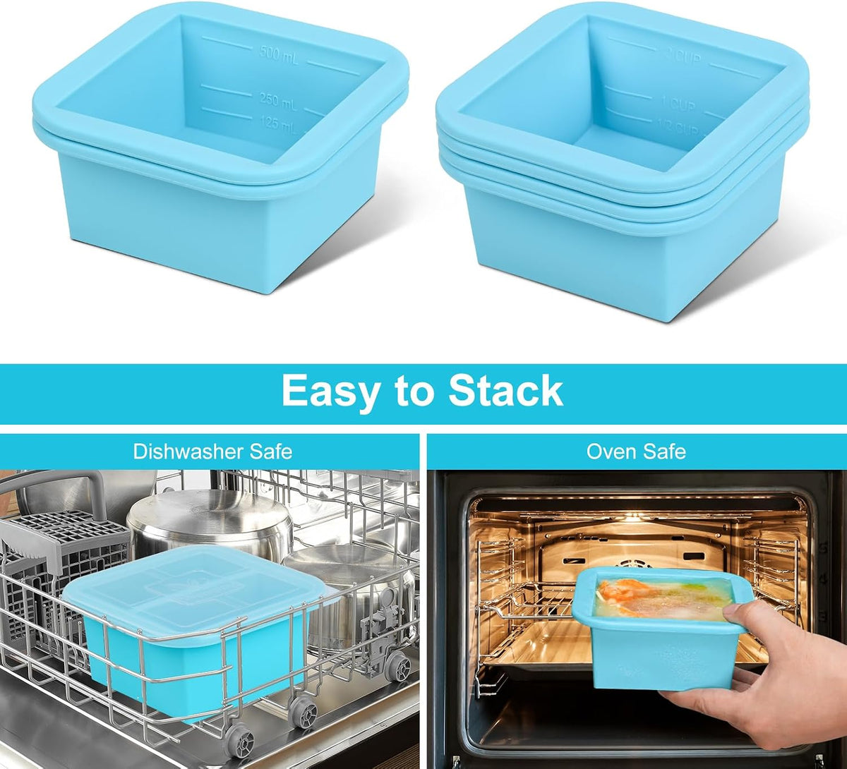 Silicone Freezer Tray with Lid 2 Pack Silicone Freezer Molds Ice Cube Tray Makes 2 Perfect 2 Cup Portions Soup Cubes Meal Prep Containers- Oven & Dishwasher Safe