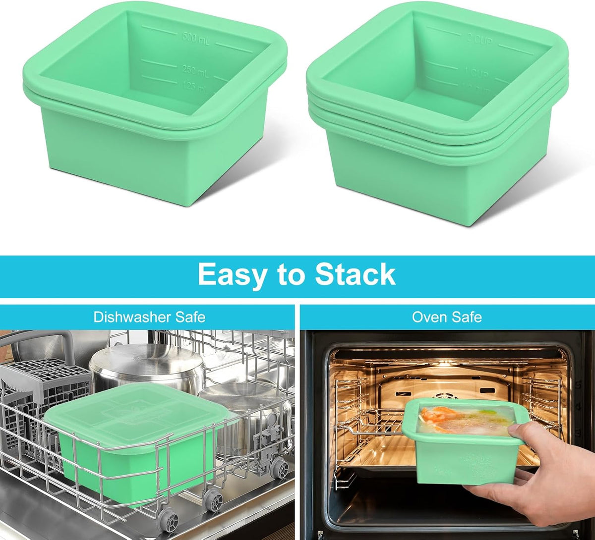 Silicone Freezer Tray with Lid 2 Pack Silicone Freezer Molds Ice Cube Tray Makes 2 Perfect 2 Cup Portions Soup Cubes Meal Prep Containers- Oven & Dishwasher Safe