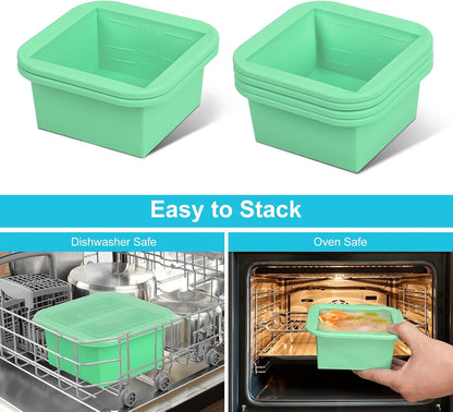 Silicone Freezer Tray with Lid 2 Pack Silicone Freezer Molds Ice Cube Tray Makes 2 Perfect 2 Cup Portions Soup Cubes Meal Prep Containers- Oven & Dishwasher Safe